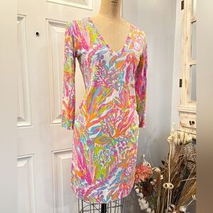 Lilly Pulitzer Pima Cotton Multicolor‎ Abstract Long Sleeve Dress Small Tropical